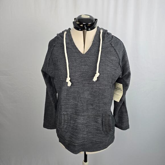 Trade Heritage Hooded Sweatshirt Women's S Charcoal Raw Hems Pullover NWT - Picture 16 of 16